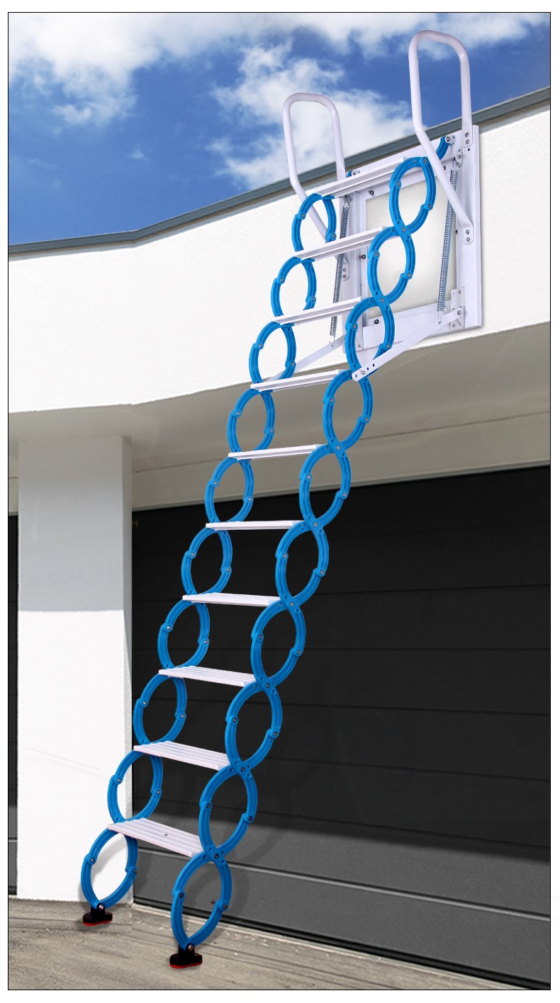 澳鲨挂壁伸缩楼梯折叠家用复式加厚挂梯壁挂式楼梯手动挂壁钛镁合金