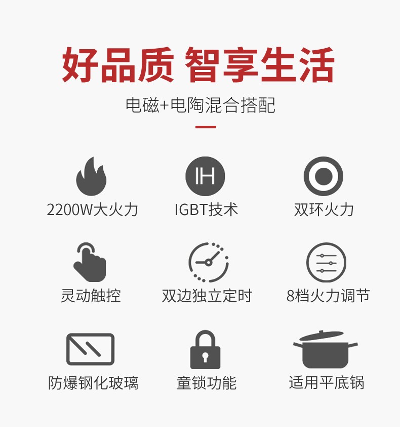 电磁炉家用双灶嵌入式大功率电陶炉双炉台嵌两用猛火台式电磁灶煜尚