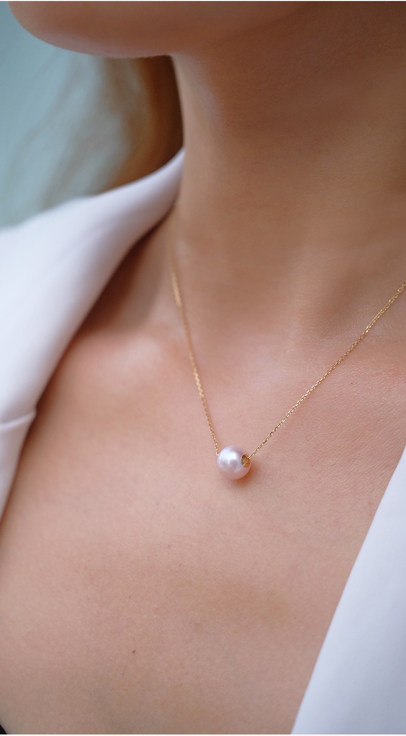 vc日本akoya珍珠路路通18k金天女粉色海水珍珠项链锁骨链无暇18k黄