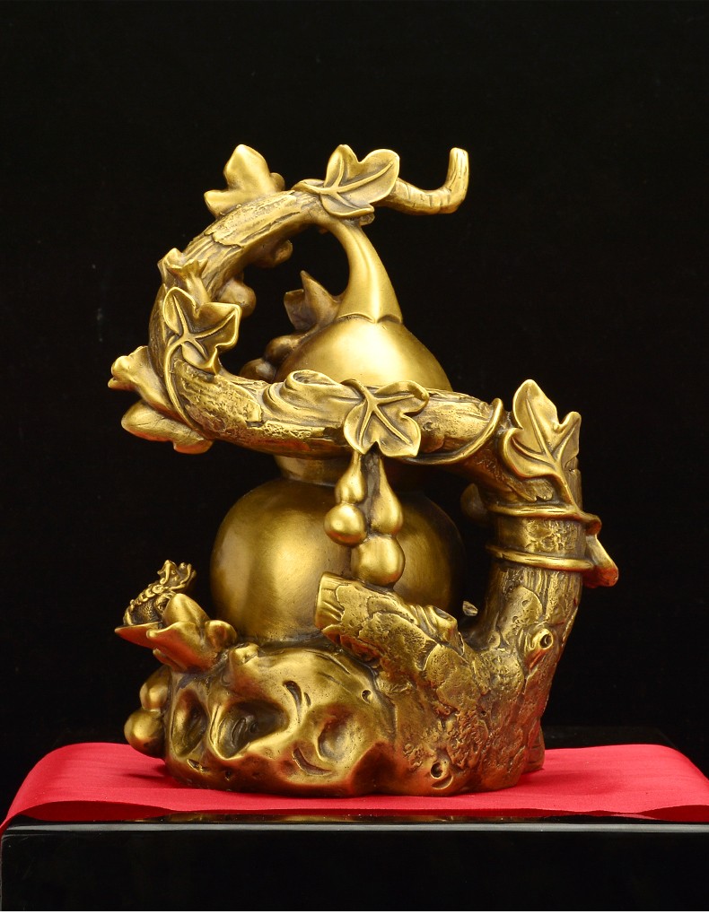 明班铜葫芦纯铜人生如意摆件百财聚宝盆福禄寿葫芦客厅办公室吉祥物