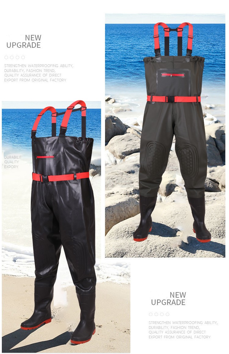 红诗雨下水裤半身雨裤连体全身捞鱼服水裤防水鱼裤连体下水衣裤渔裤