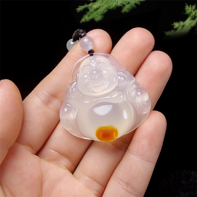 竔立 高冰玉髓佛公吊坠玛瑙项链俏色女款玉佛民族风毛衣链挂件项链