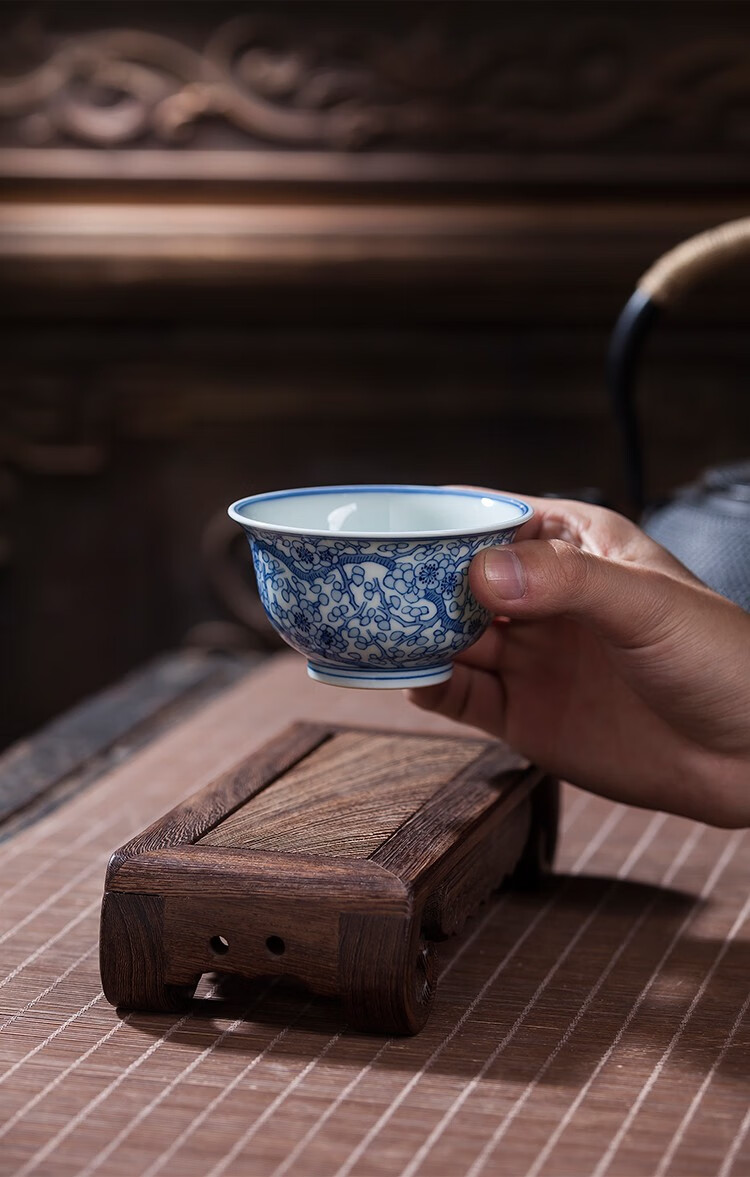 诗婷蒂兰 梅花图案主人杯高端景德镇纯手工官窑茶杯功夫茶具复古青花