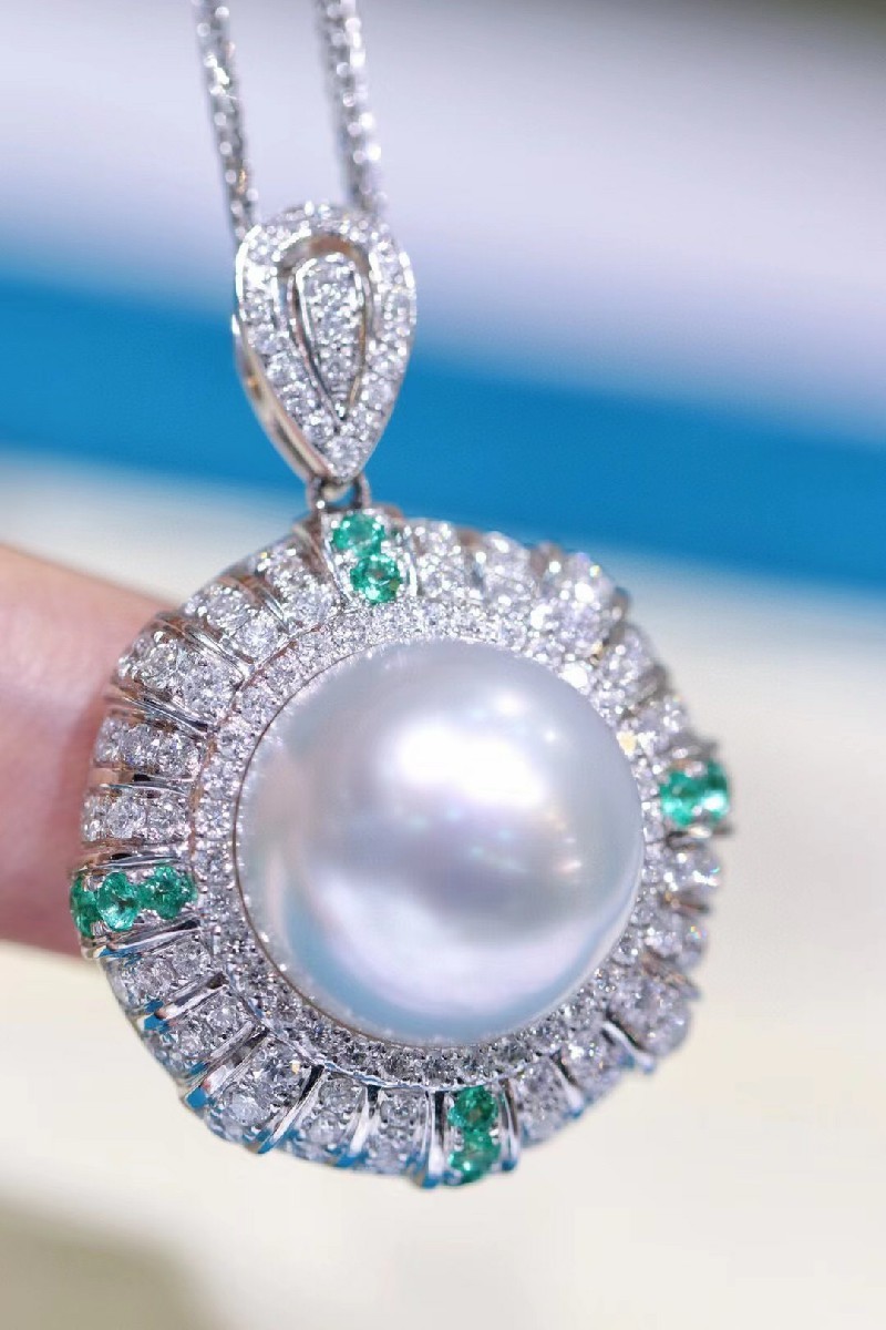 南洋半岛澳白珍珠吊坠海水珍珠项链18k金镶嵌轻奢名媛锁骨链送女友