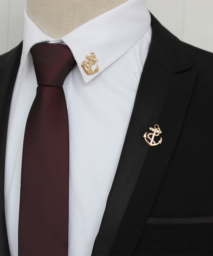 熙妃 男士领针胸针 合金胸针领针两用款 衬衫 西装配饰 小船锚一对