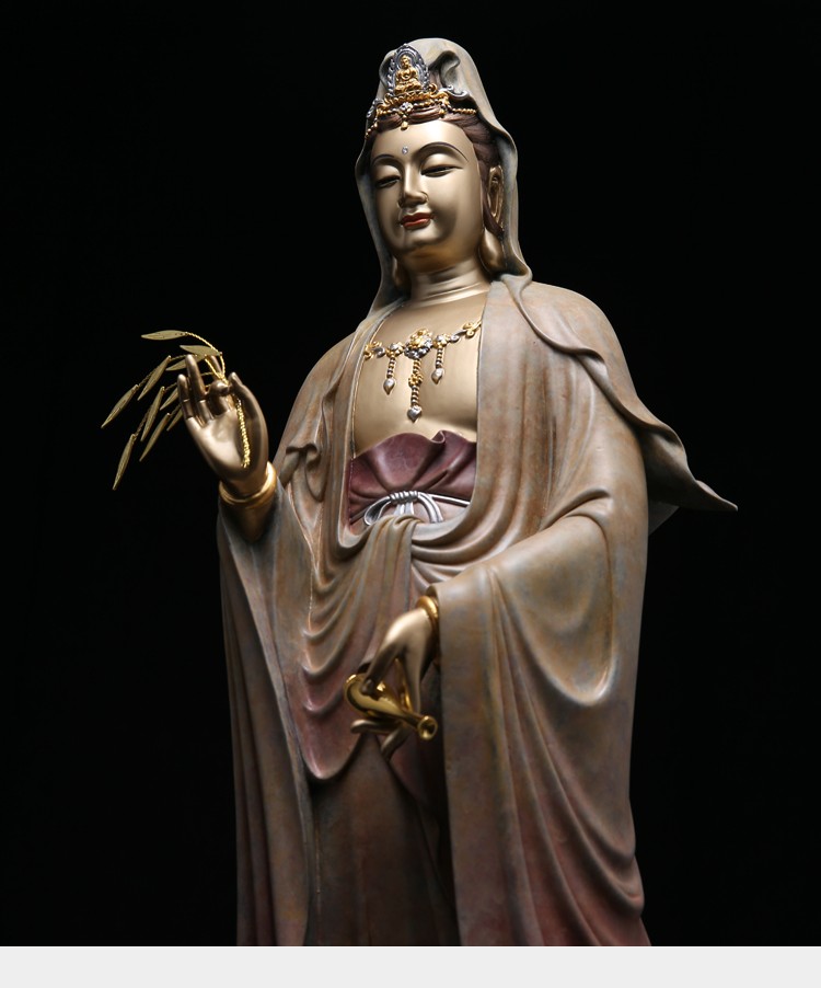 梵泽福 纯铜观音佛像一叶观音摆件观世音菩萨佛像家居玄关神像工艺品