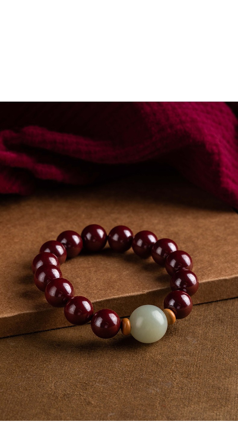 月石缘朱砂手链天然玉珠男士款手串本命年护身 和田玉朱砂手链