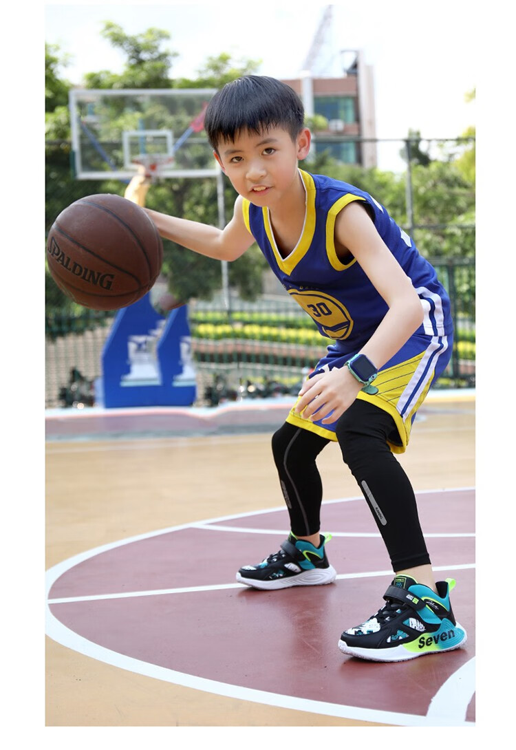 七波辉男童皮面运动鞋2021年秋季新款休闲跑步鞋中大童学生800375黑