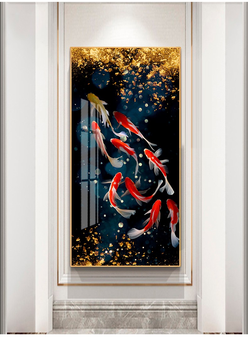 良品大师九鱼图玄关装饰画新中式走廊过道壁画现代简约晶瓷画墙画