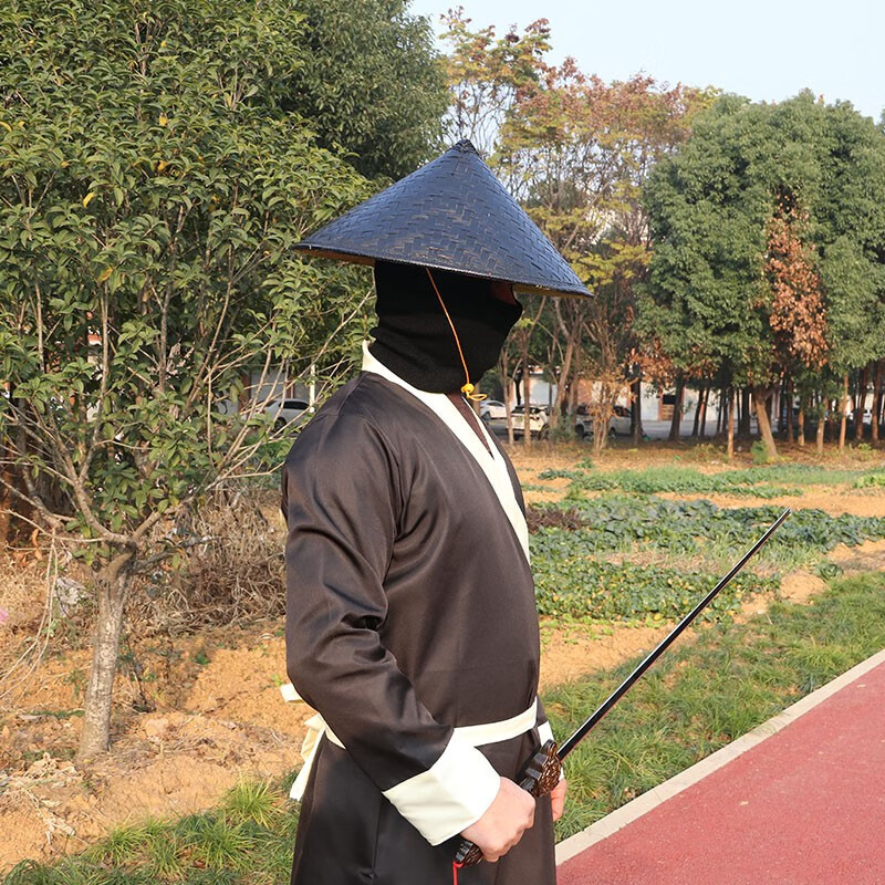 遮阳帽舞蹈道具竹编斗笠帽侠客帽子蓑衣帽影视拍摄道具复古黑色竹帽