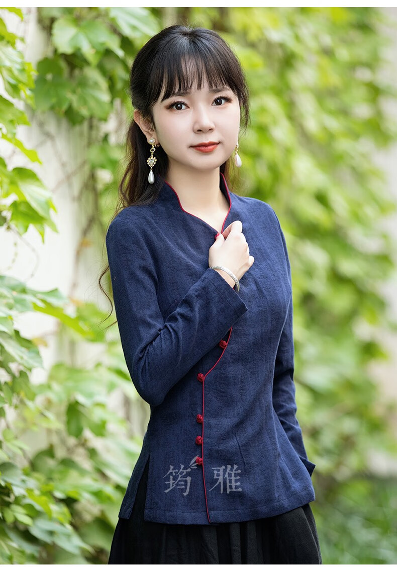 筠雅唐装汉服女中国风棉麻禅意素衣盘扣上衣年轻款高端茶服中式民国风