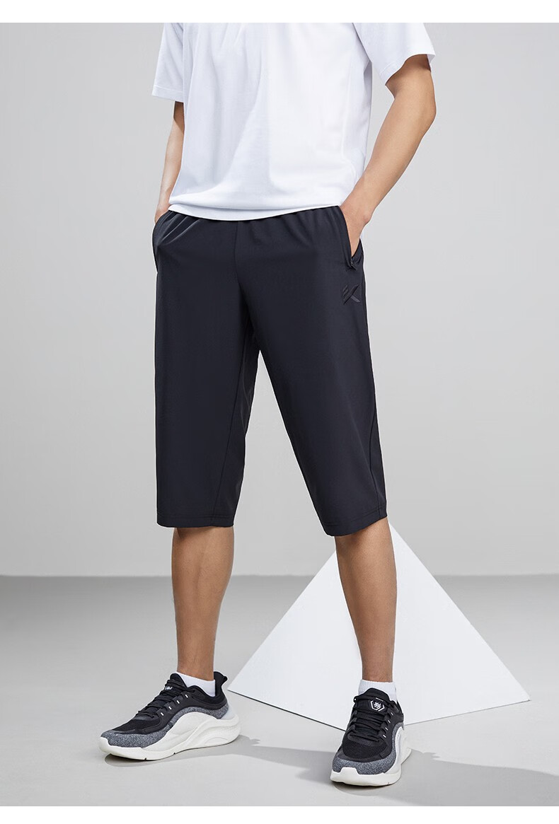 安踏七分裤男夏季运动裤休闲男裤黑色梭织透气薄款短裤152221515 -1