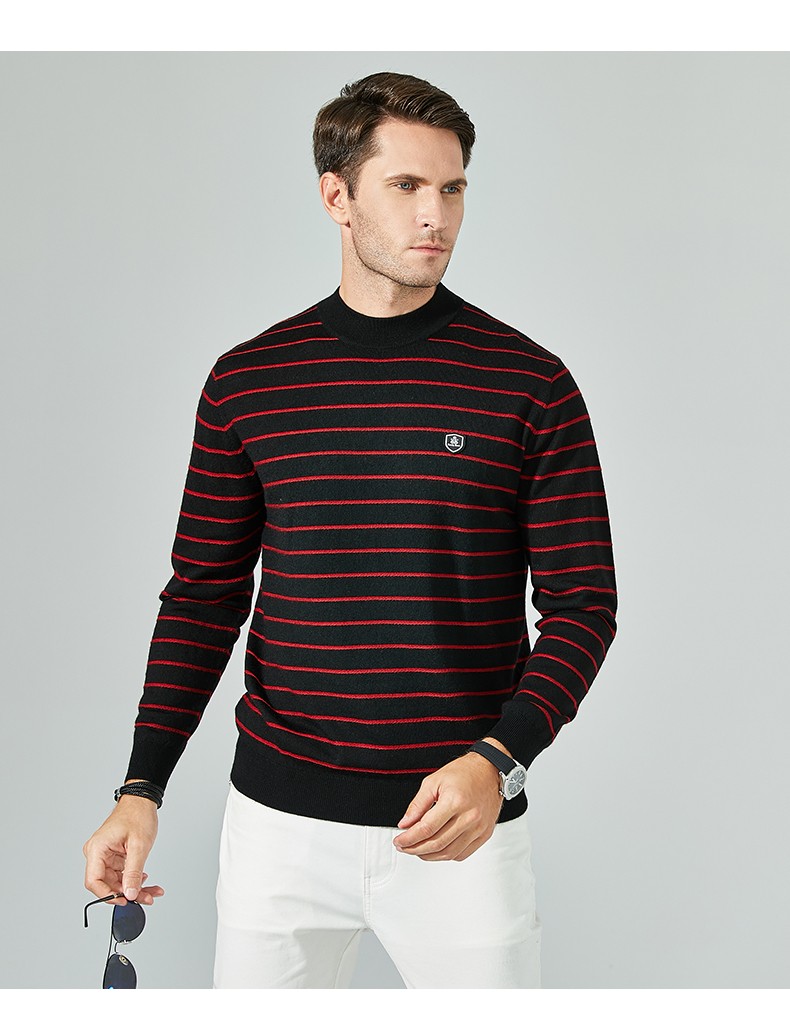 raidyboer雷迪波尔2020秋冬新品男羊毛混纺半高领条纹毛衣5059蓝条