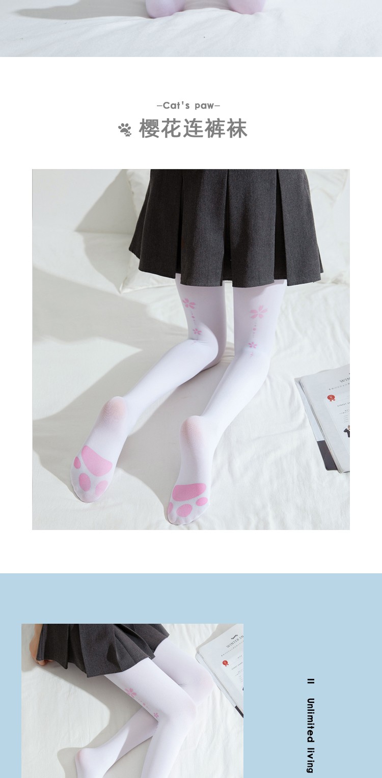 猫爪白丝袜女萝莉袜子可爱日系二次元jk学生白色过膝袜连裤袜小腿长筒