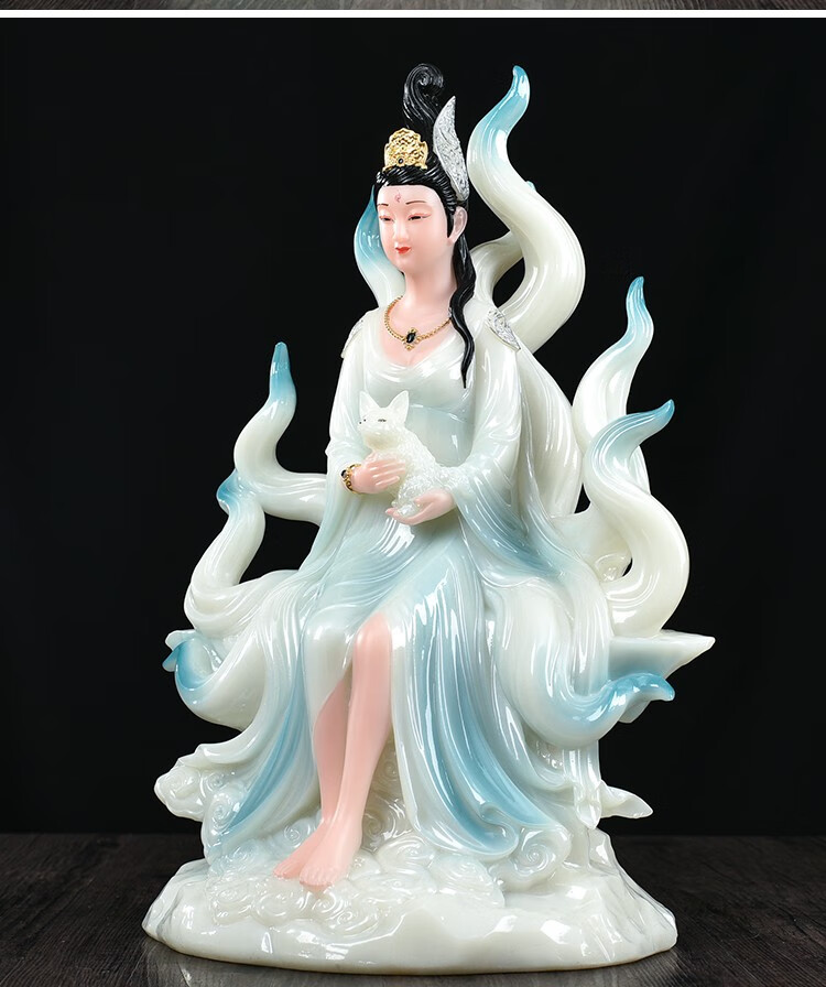 梵泽福 汉白玉九尾狐仙家用狐仙娘娘神像 九尾狐佛像居家供奉摆件工艺
