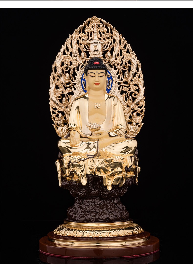 三漫陀纯铜鎏金33cm阿弥陀佛像西方三圣三宝佛像家用供奉寺庙摆件 阿