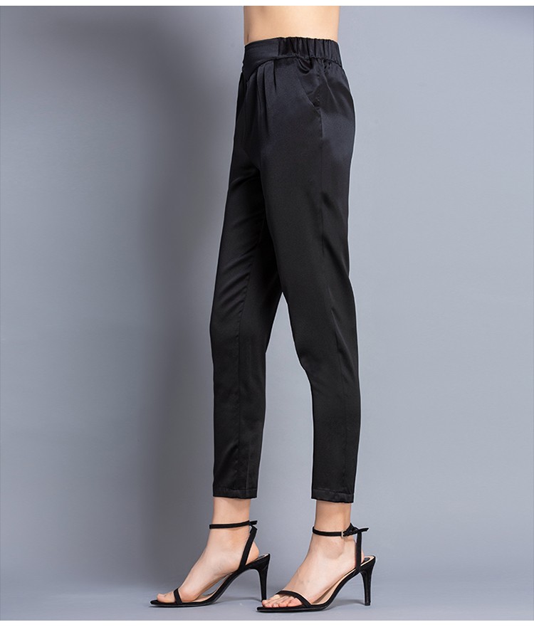 dafy品牌重磅真丝裤子女九分小脚裤薄款高腰显瘦丝绸哈伦裤女绸缎面