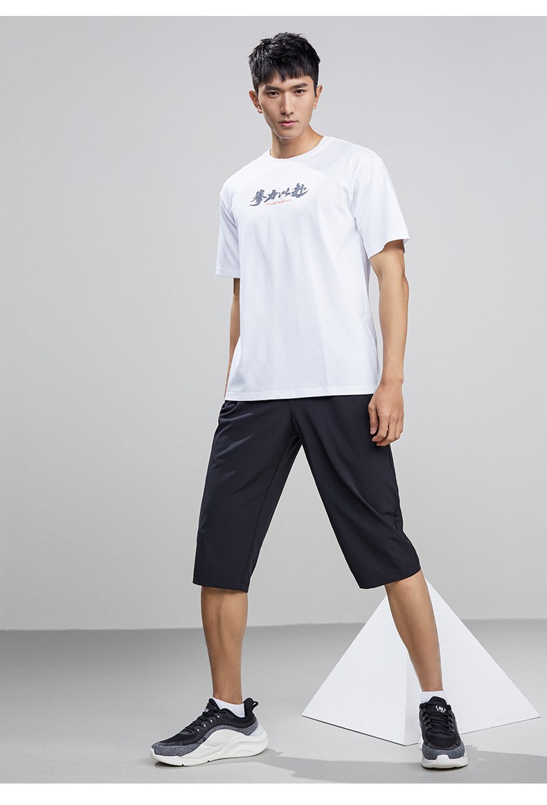 安踏七分裤男夏季运动裤休闲男裤黑色梭织透气薄款短裤152221515 -1