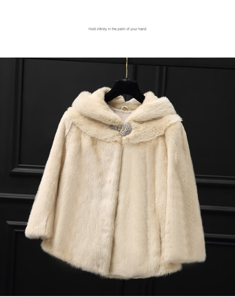 整貂水貂皮大衣女士短款连帽佟二堡貂毛外套皮草女装年轻款时尚 白色