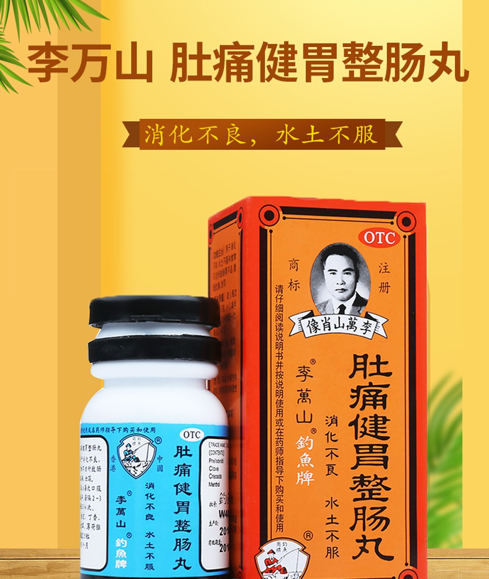 李万山钓鱼牌肚痛健胃整肠丸35粒用于消化不良 水土不服和食物不洁所
