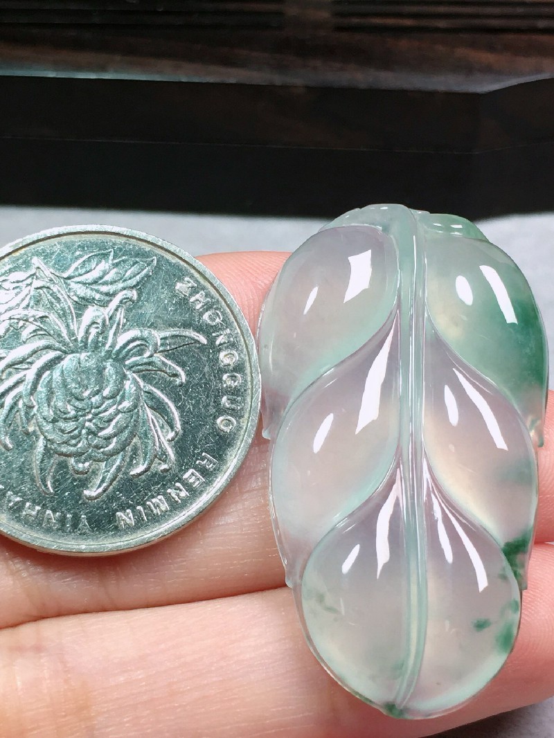 绿翠天成 翡翠冰种飘花叶子树叶吊坠 冰种翡翠缅甸天然a货玉石送礼