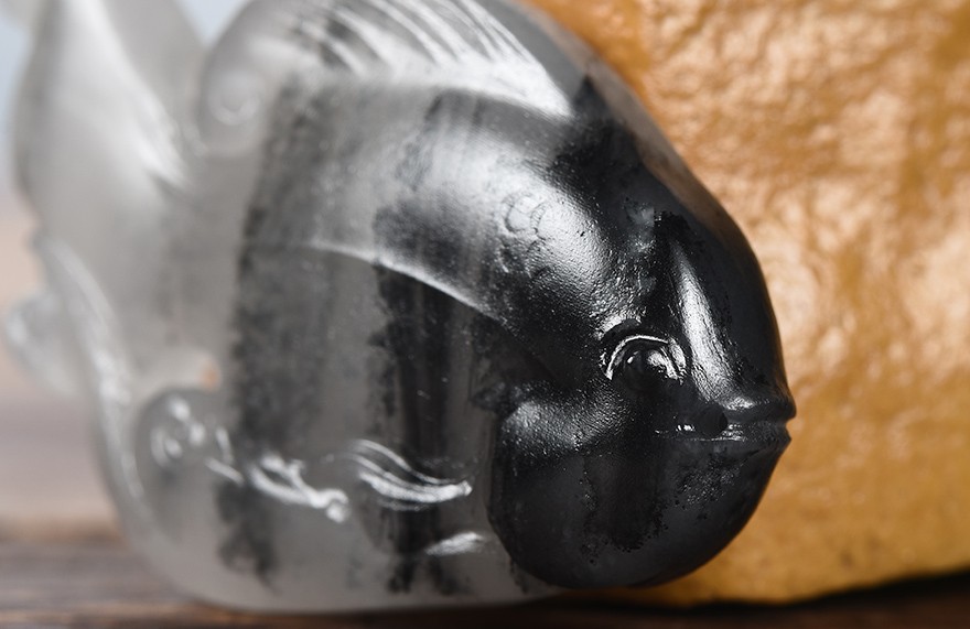 西域珠宝特价新疆金丝玉青花墨玉籽料金鱼挂件金玉满堂吊坠黑白分明生