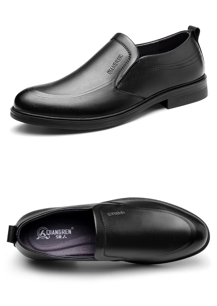强人3515新款商务休闲皮鞋一脚蹬懒人鞋牛皮舒适轻便套脚低帮男鞋正装