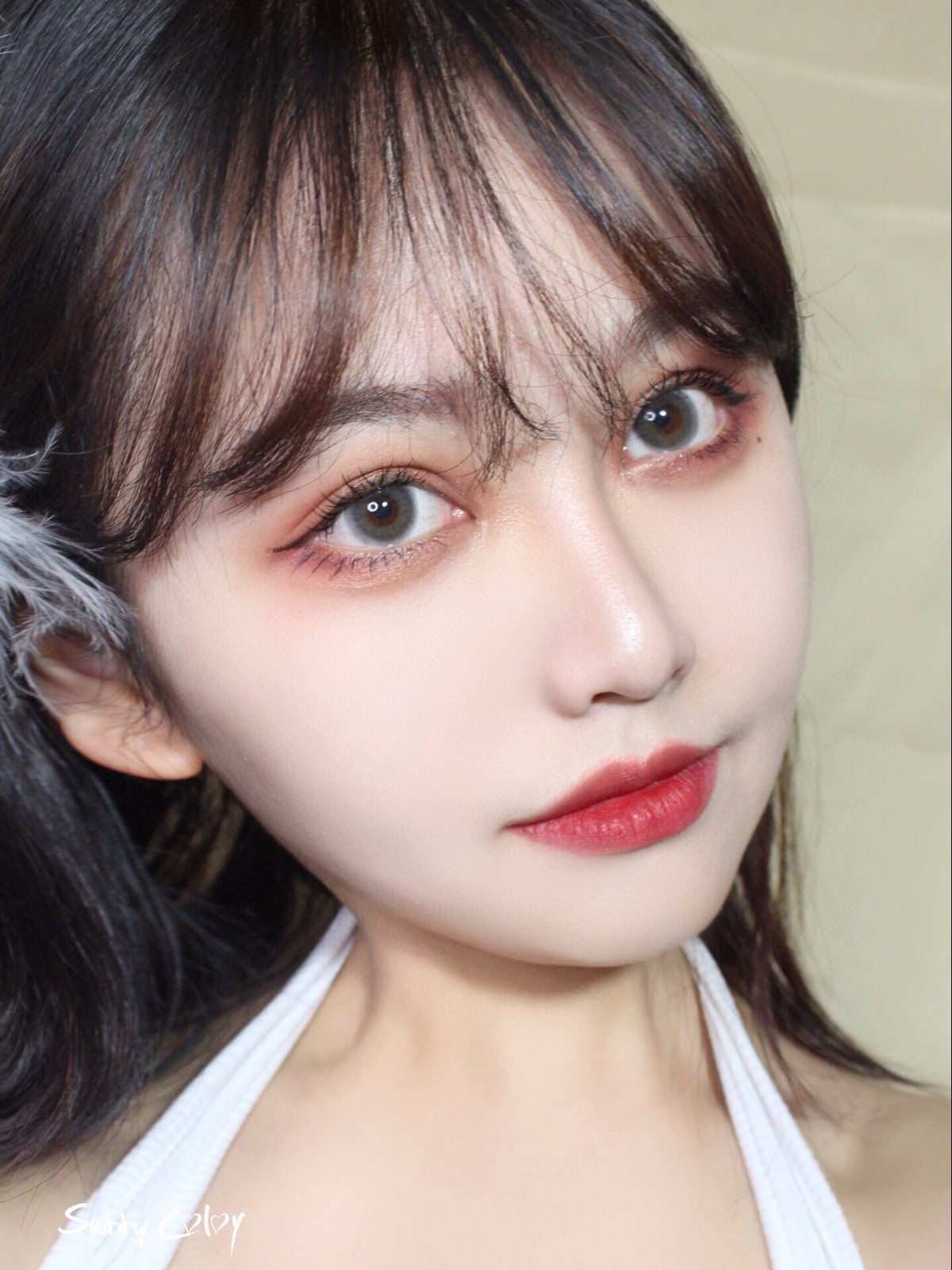 sntty青桃棕美瞳年抛女青烟灰微蓝粉彩色隐形眼镜sntty青桃棕0度