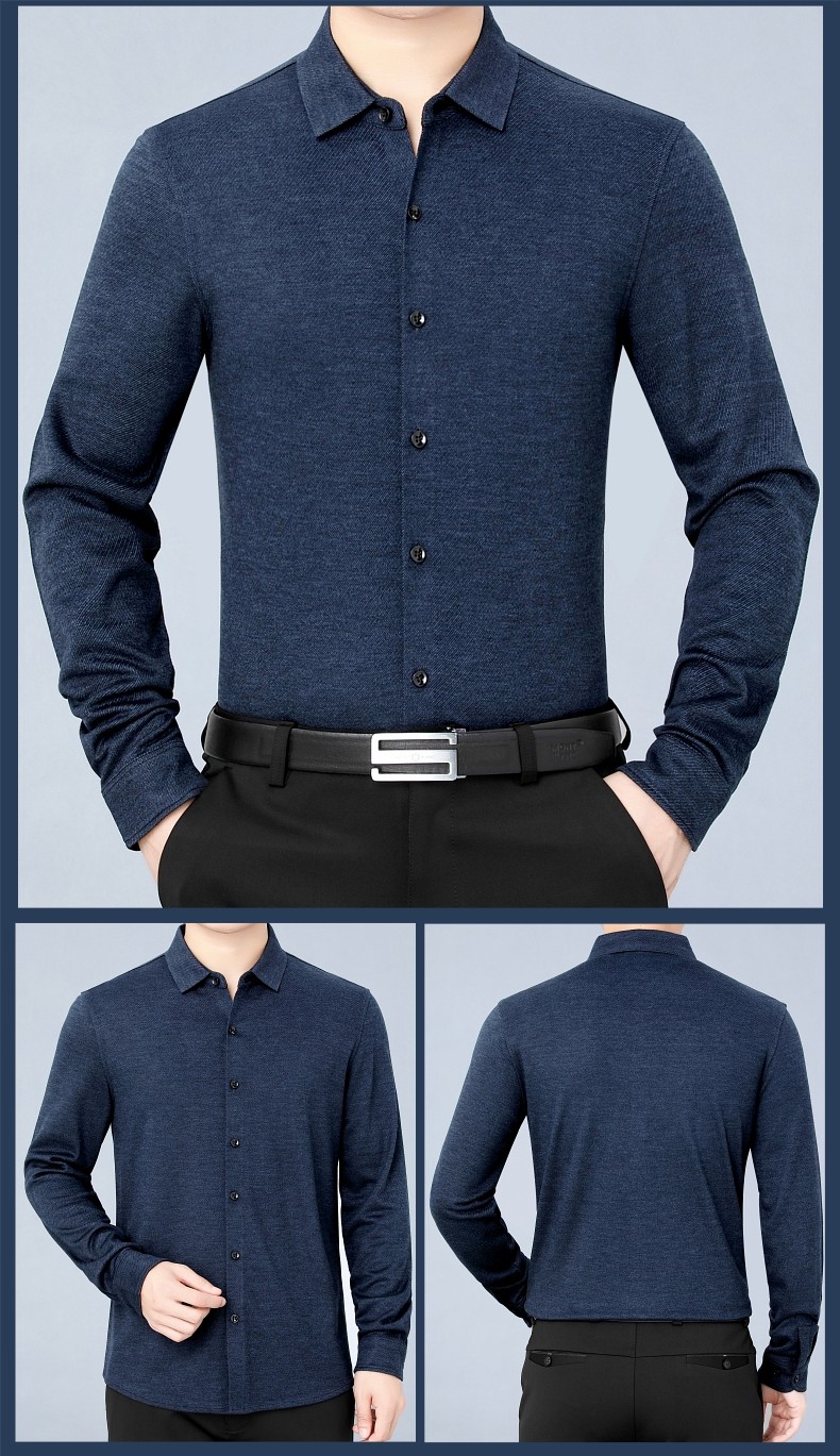 国际品牌羊绒衬衫男郎子才秋冬新款商务衬衣厚款上衣针织免烫条纹衫