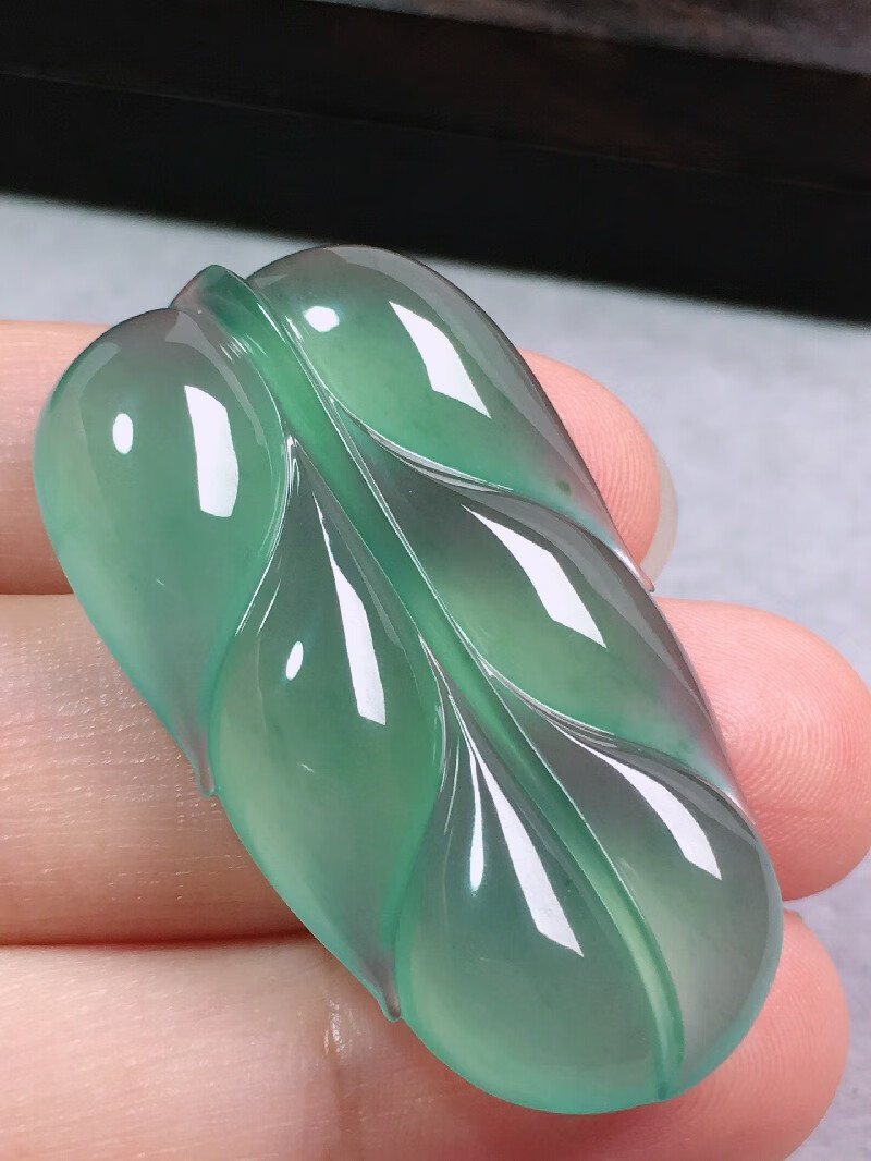 绿翠天成 翡翠高冰种树叶叶子吊坠 冰种翡翠缅甸天然a货玉石送礼男女