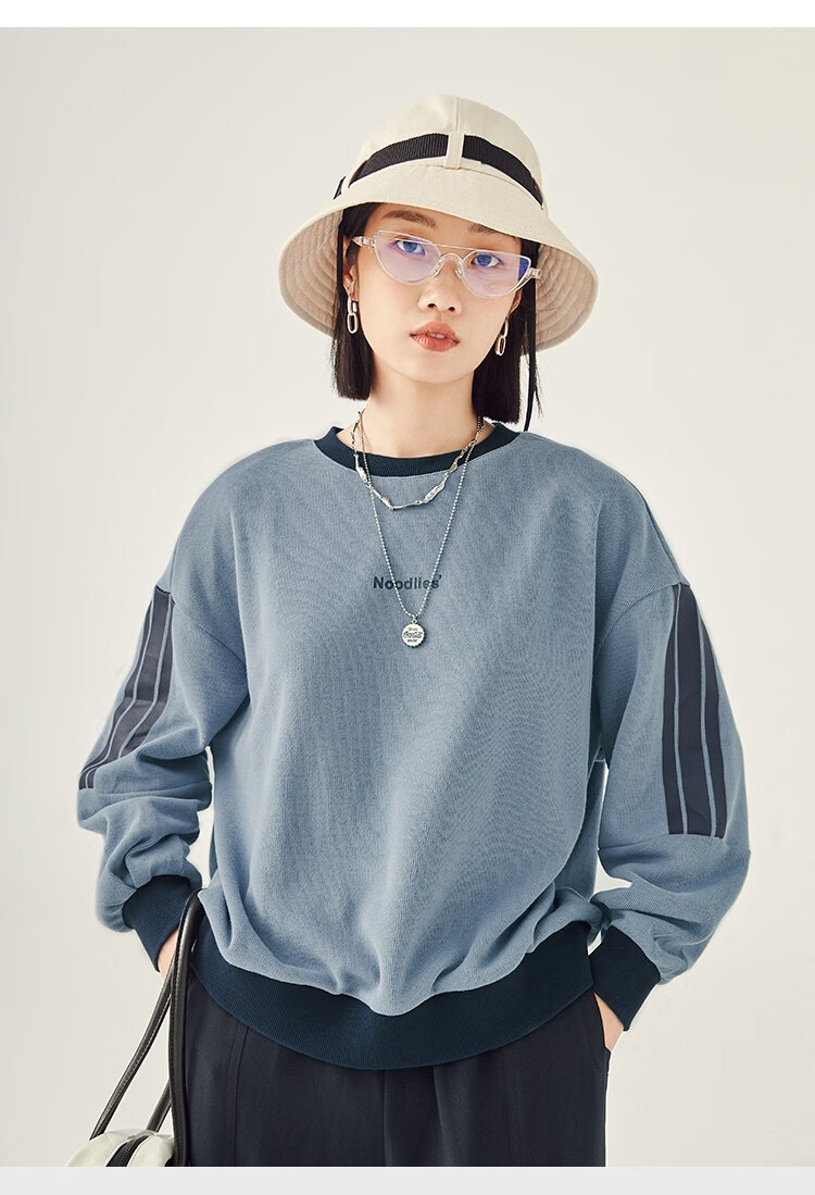 云上生活时尚气质宽松2021秋新款百搭卫衣女v7412烟灰蓝xl