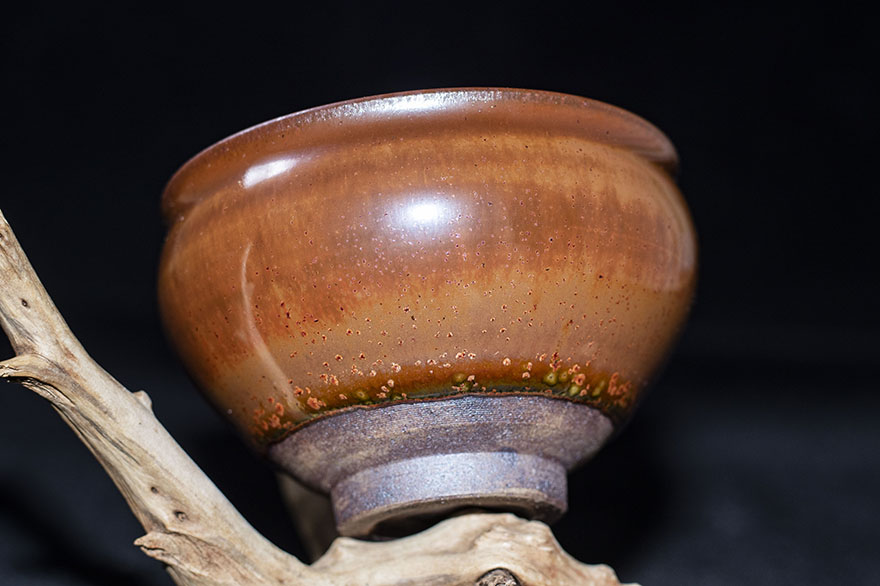 柴烧红梅盏缪国华建阳建盏主人杯口径91h58