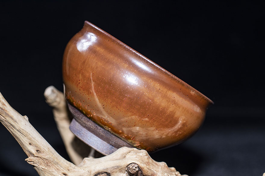 柴烧红梅盏缪国华建阳建盏主人杯口径91h58