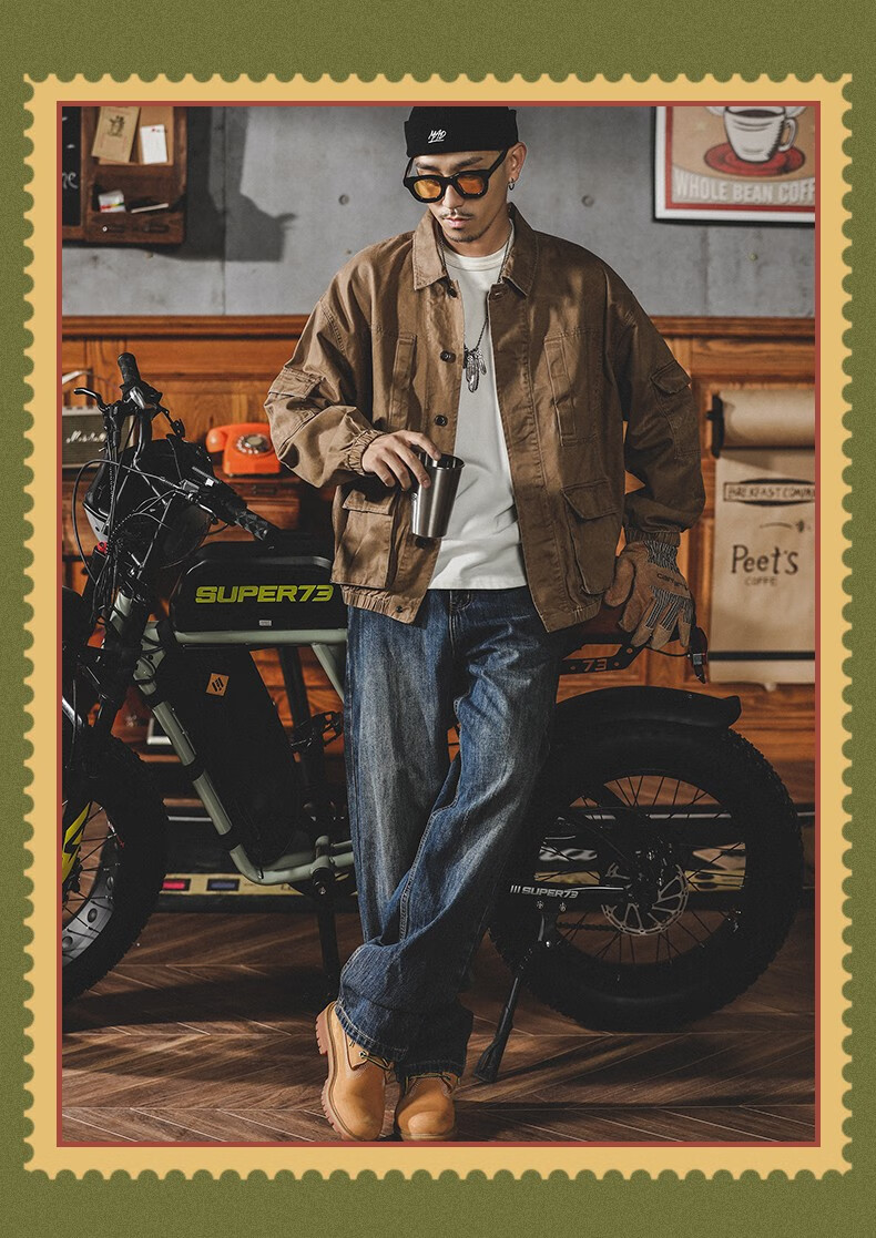 中国·gpej硬汉工装牛仔外套男春秋季阿美咔叽复古休闲宽松大码美式