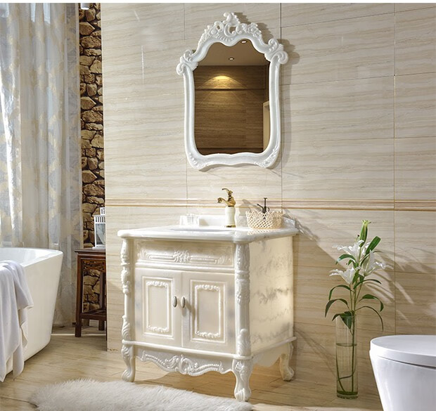 帝诗涵欧式浴室柜组合卫生间全玉石一体盆落地轻奢卫浴柜洗脸盆洗手盆