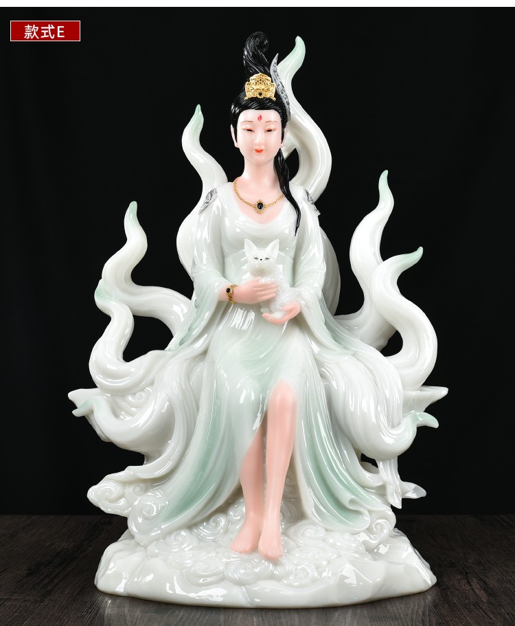梵泽福 汉白玉九尾狐仙家用狐仙娘娘神像 九尾狐佛像居家供奉摆件工艺