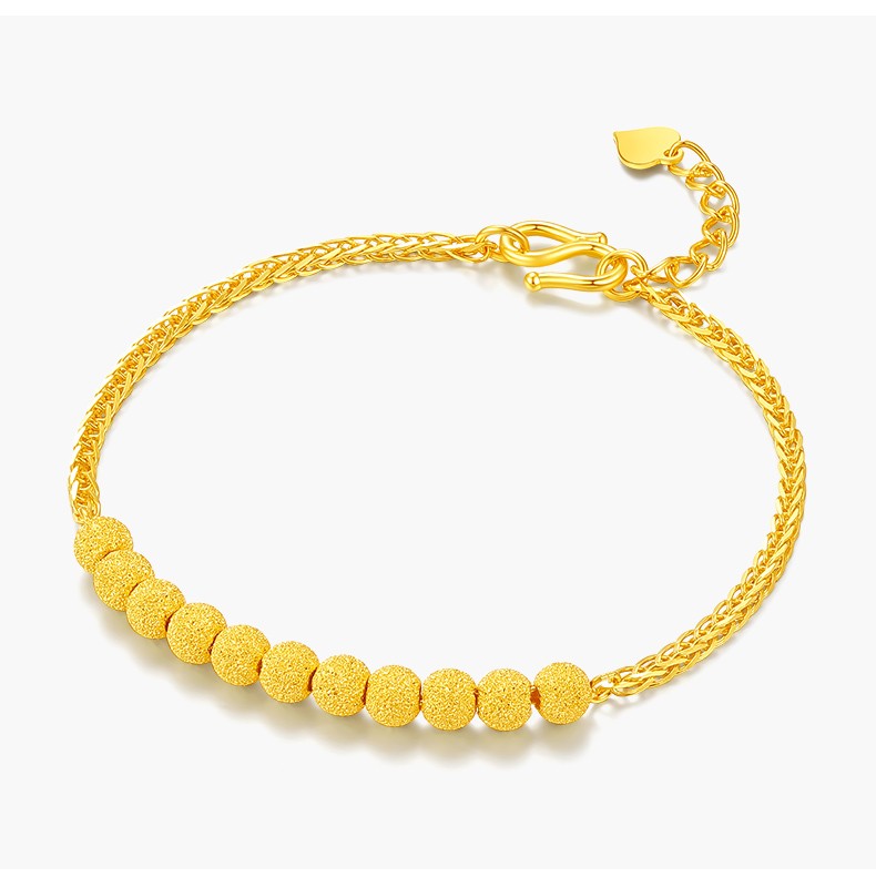 六桂福珠宝黄金手链女光珠时来转运珠手饰足金999桃心金手链母亲节