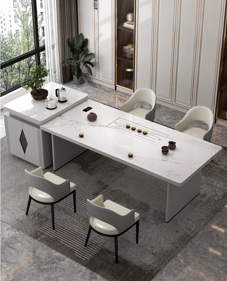 欧佰伊乐轻奢岩板岛台餐桌茶桌一体现代办公书桌简约家用大小户型别墅