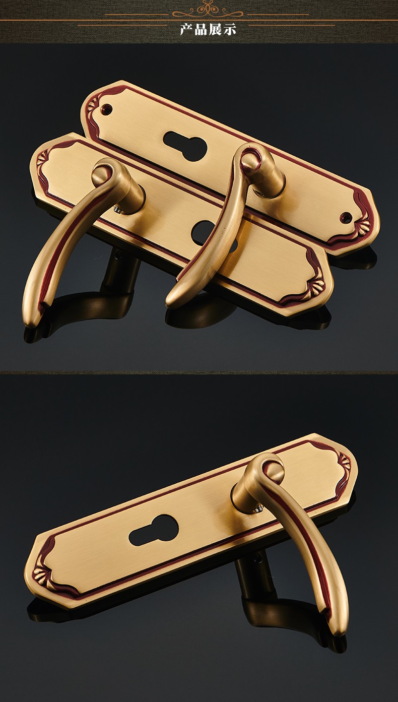 格林美域卧室纯铜全铜美式门锁欧式现代简约实木室内房门锁把手铜黄