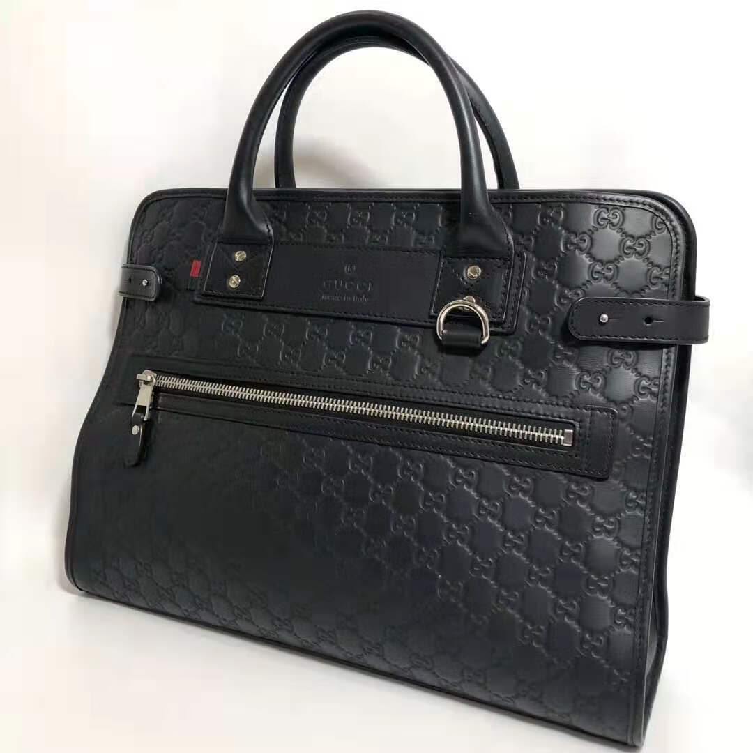 【95新】古驰gucci黑色牛皮印花手提公文包男包