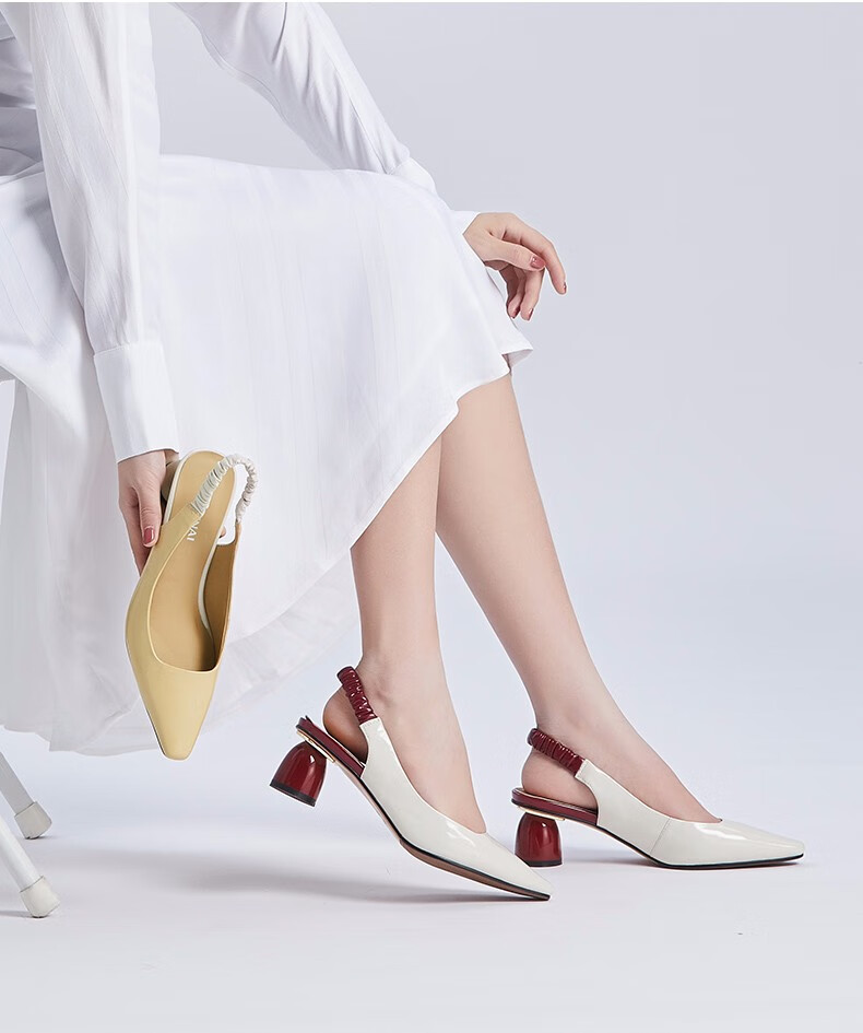 康奈女鞋2021年夏季女士新款凉鞋潮流拼色套脚包头时尚异形跟简约女