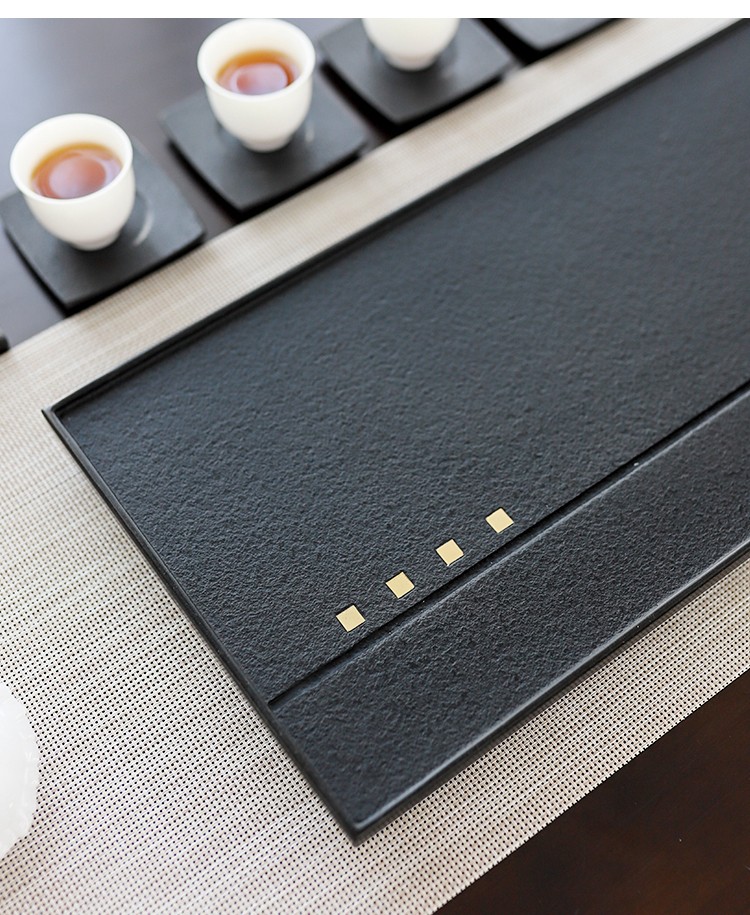 石话石说品牌天然玄青石茶盘黄铜镶嵌轻奢款石板茶台茶海简约办公室
