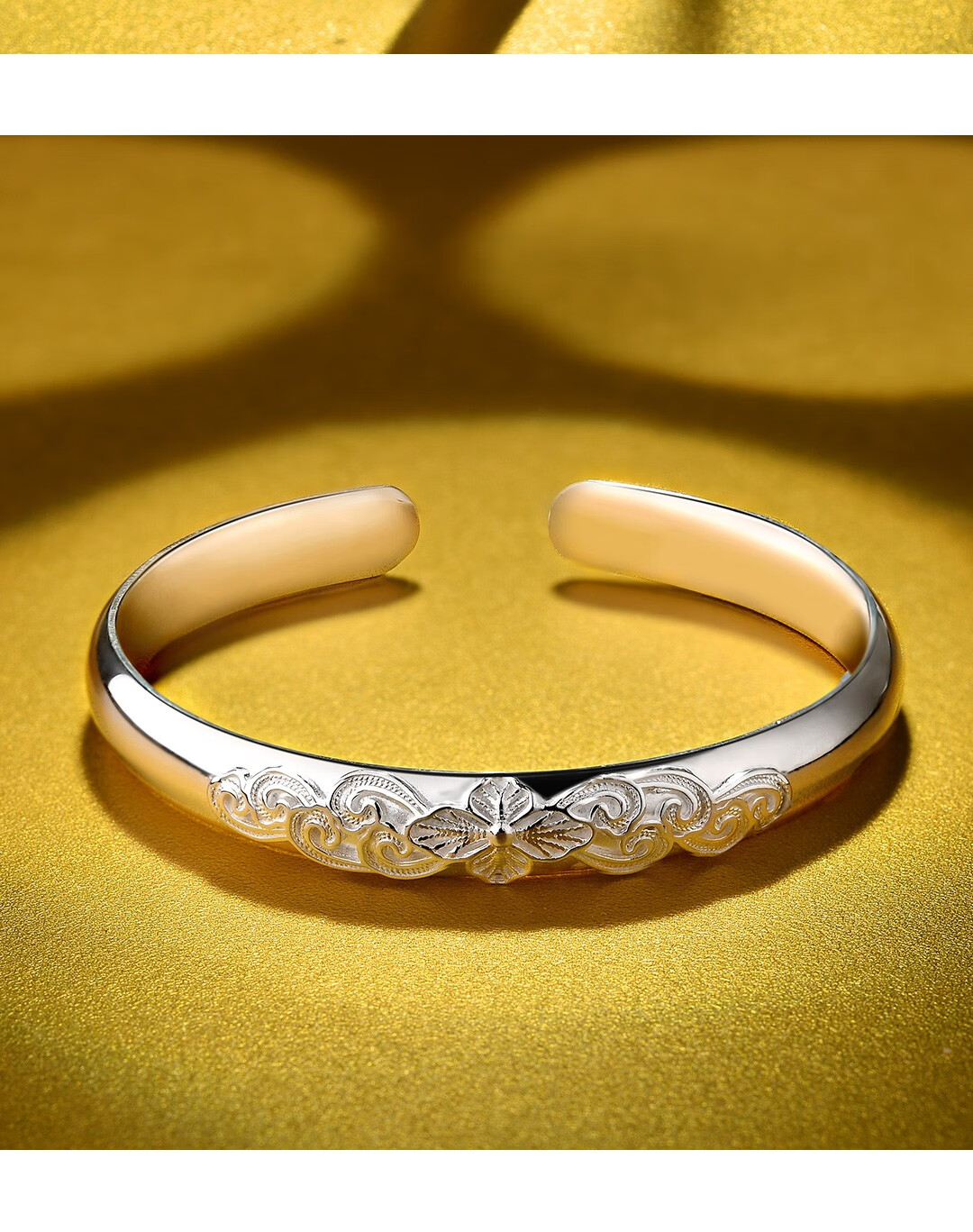 百年宝诚 【新品】花丝纯银手镯款时尚气质简约开口足银镯子送老婆 叶