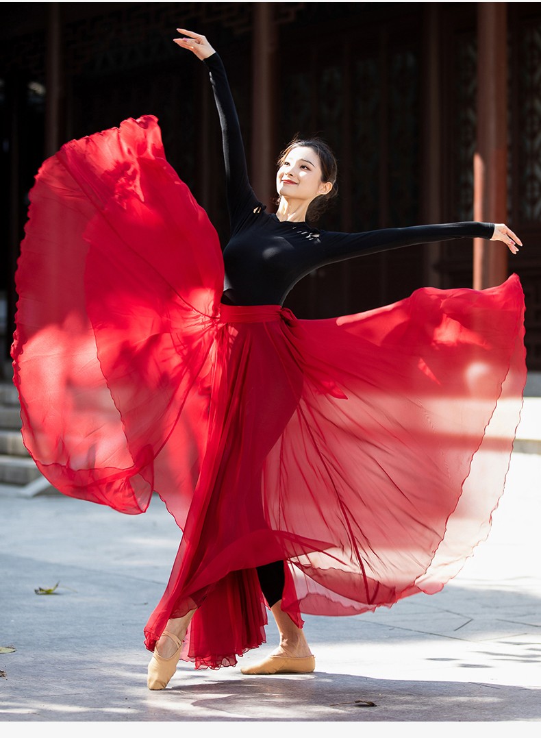 菲梵舞后中国古典现代民族舞蹈练功裙子表演出服飘逸天丝纱大摆裙