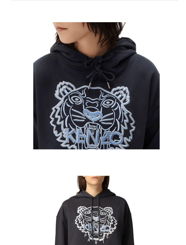 高田贤三kenzo 女士虎头logo刺绣连帽卫衣 fb62sw6604xf 79 藏蓝色 l