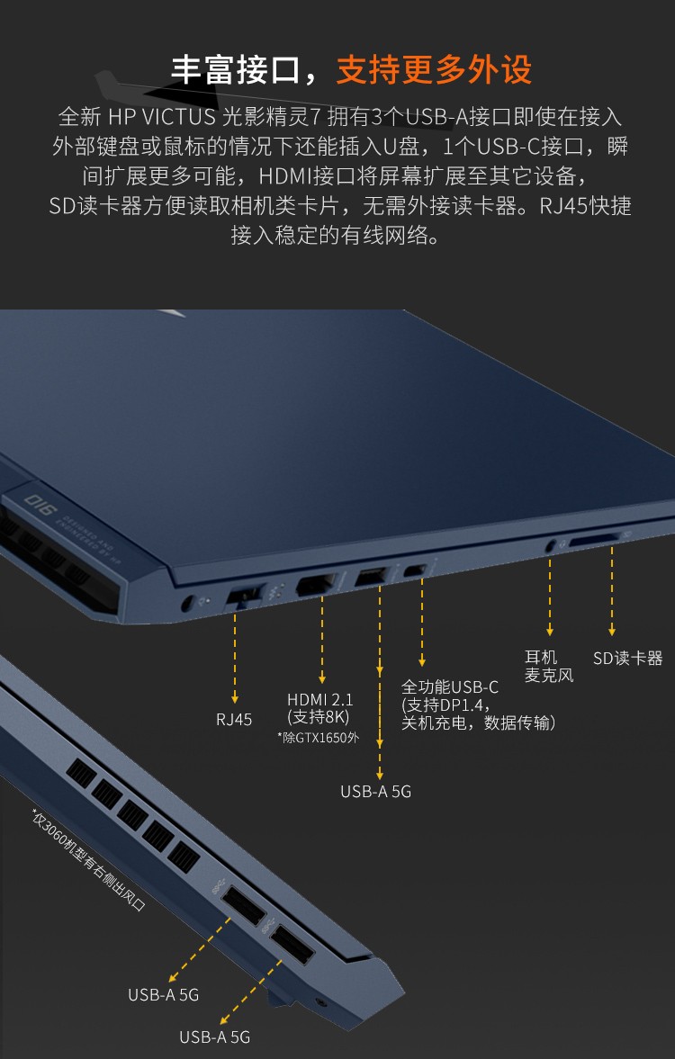 惠普(hp)光影精灵7victus 新11代英特尔h45酷睿 暗影精灵暗夜设计直播