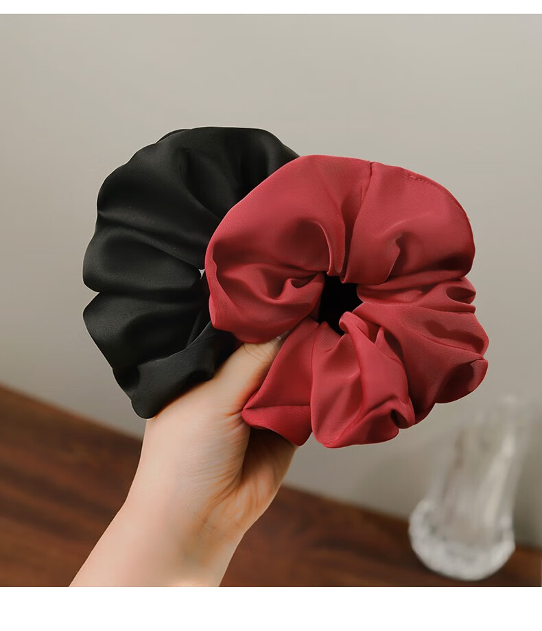 雅贵人纯色红头绳女生韩版大肠发圈简约扎马尾头花优雅时尚发饰发绳