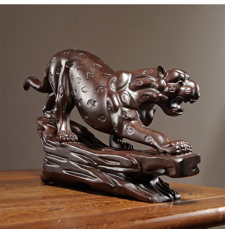 瑞多凯黑檀木雕刻金钱豹摆件大号实木动物豹子新中式家居客厅办公装饰