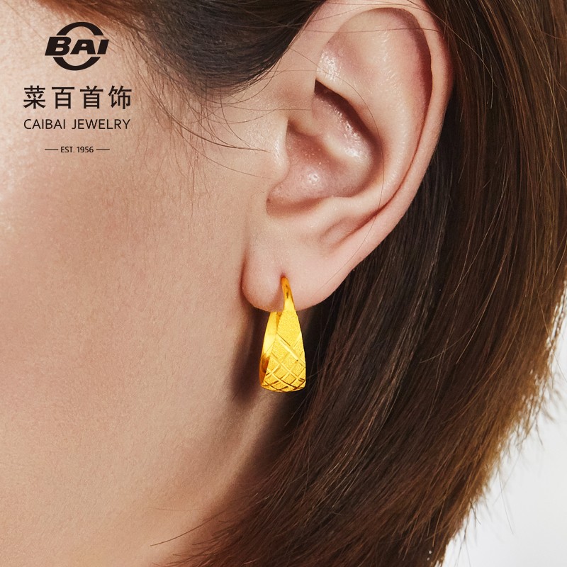 菜百首饰 黄金耳饰 足金简约大气经典泰式菠萝纹耳环 计价 hj 黄金