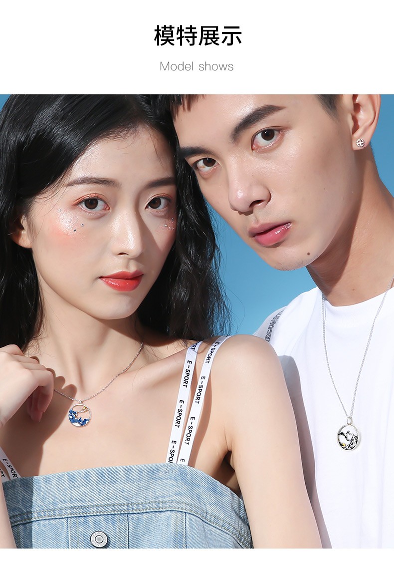 南枳925银山盟海誓情侣项链一对男女款学生吊坠轻奢原创ins时尚饰品